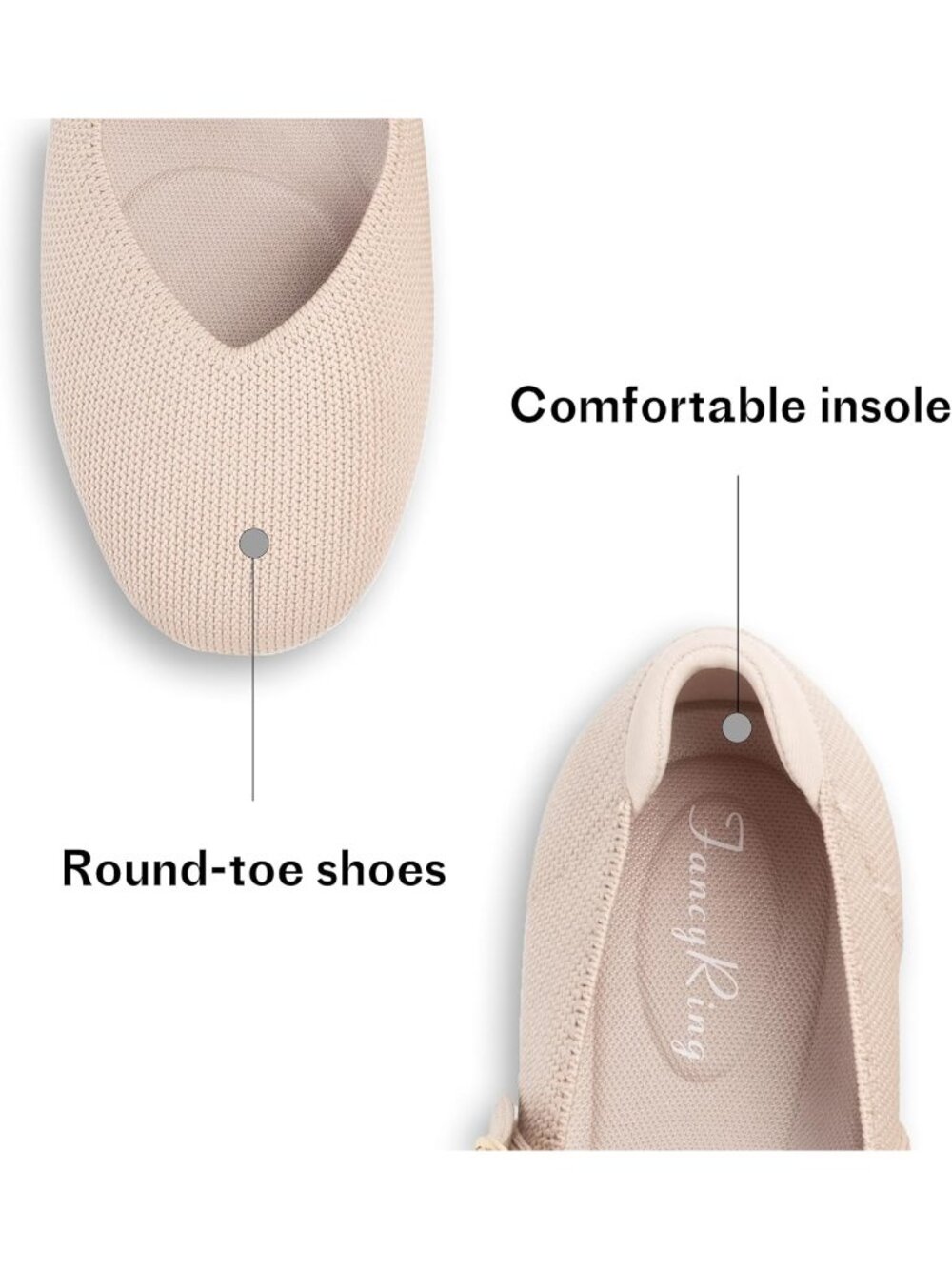 Women's Almond Comfortable Round Toe Ballet Flats with Strap Knit Mary Jane Shoe - Picture 3 of 6